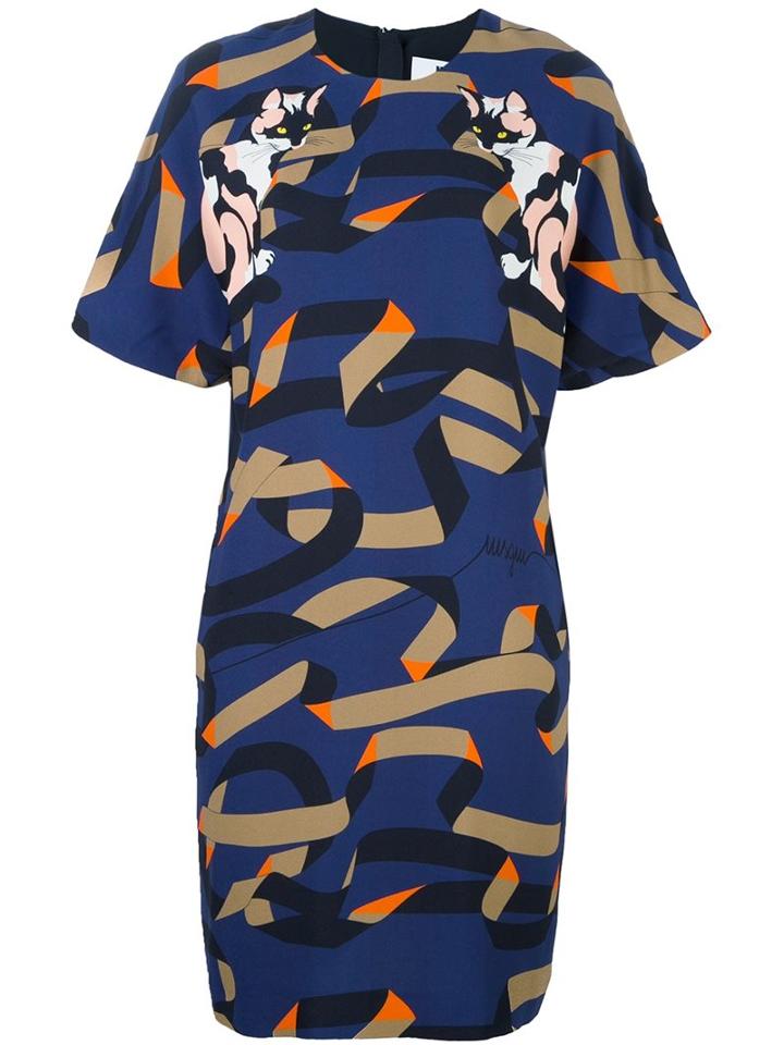 Msgm Cat Print Shift Dress