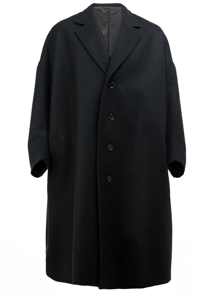 Oversized Mid Coat, Men's, Black, Polyester/cupro/wool, Christopher Nemeth