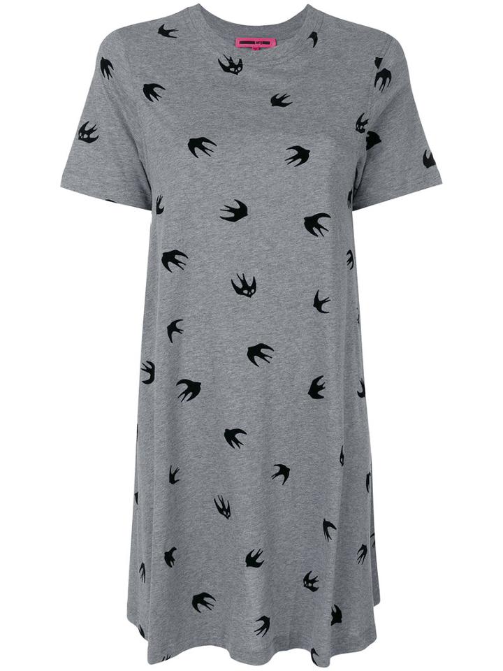 Mcq Alexander Mcqueen - Flocked Swallow Dress - Women - Cotton - L, Grey, Cotton