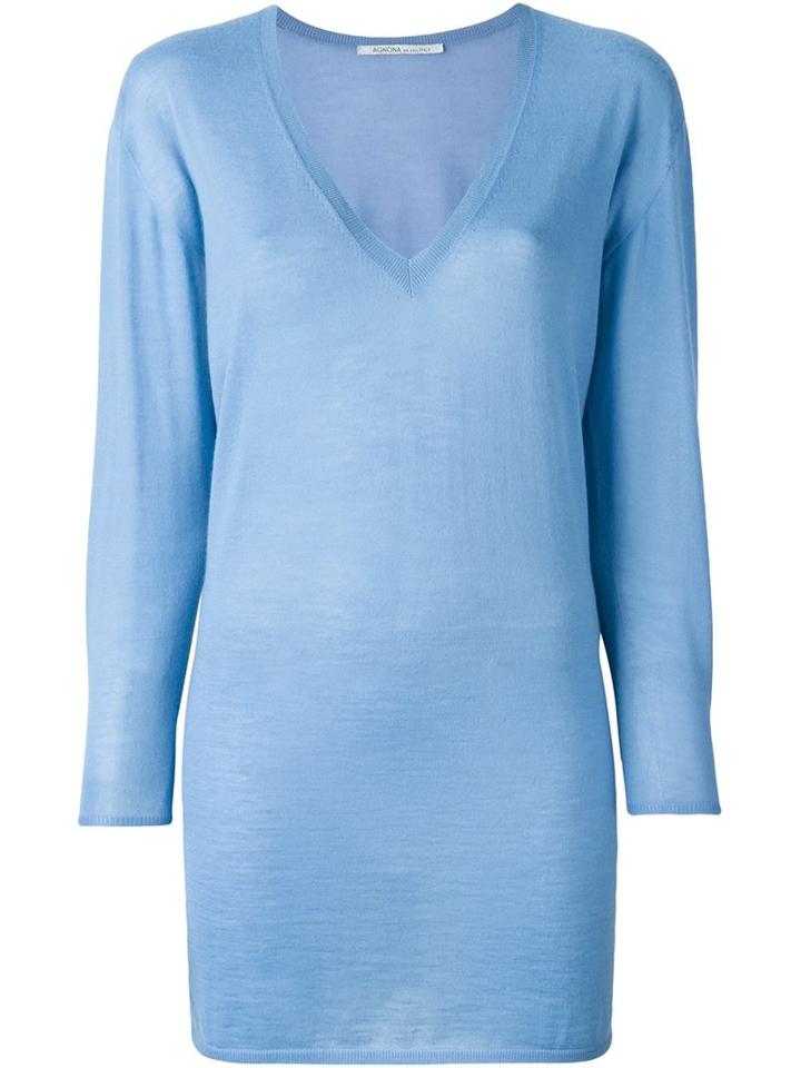 Agnona V Neck Jumper, Women's, Size: 44, Blue, Cashmere