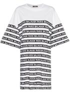 Balmain Oversized Logo Stripe Print Cotton T Shirt - White