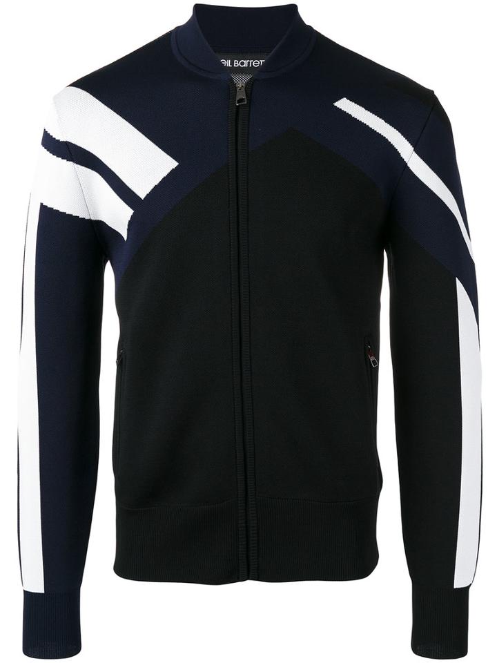Neil Barrett Panelled Intarsia Bomber Jacket, Men's, Size: Large, Black, Nylon/viscose