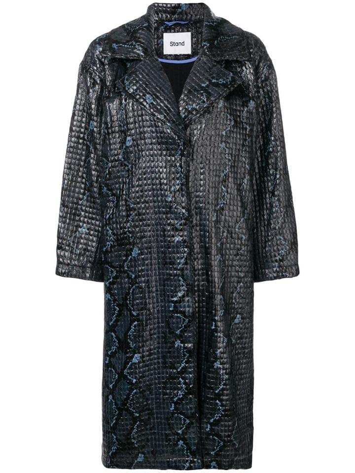 Stand Textured Oversized Coat - Black