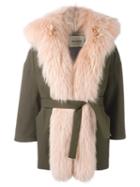 Ava Adore Fur Trim Coat, Women's, Size: 40, Green, Wool/polyacrylic/cotton/racoon Fur
