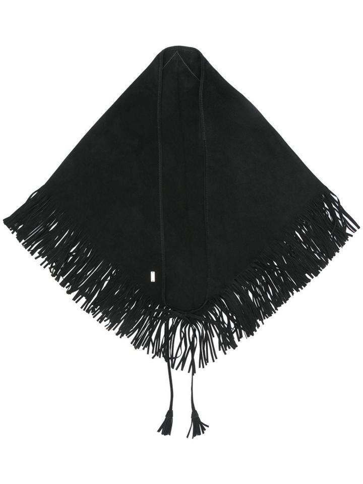 Saint Laurent Fringed Triangle Foulard - Black
