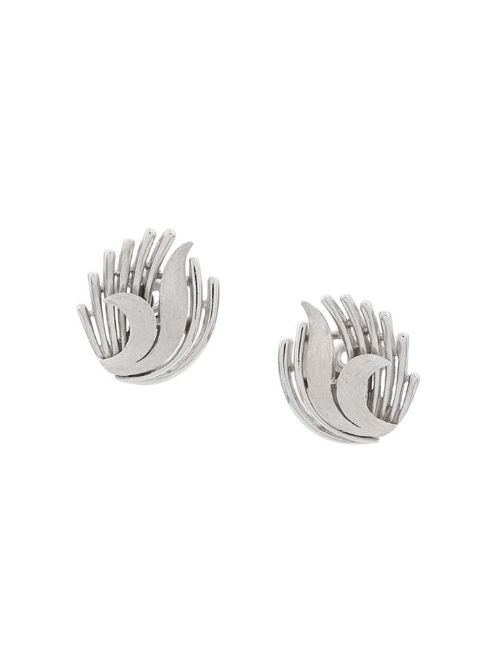 Susan Caplan Vintage 1960's Cut-out Shell Earrings - Silver