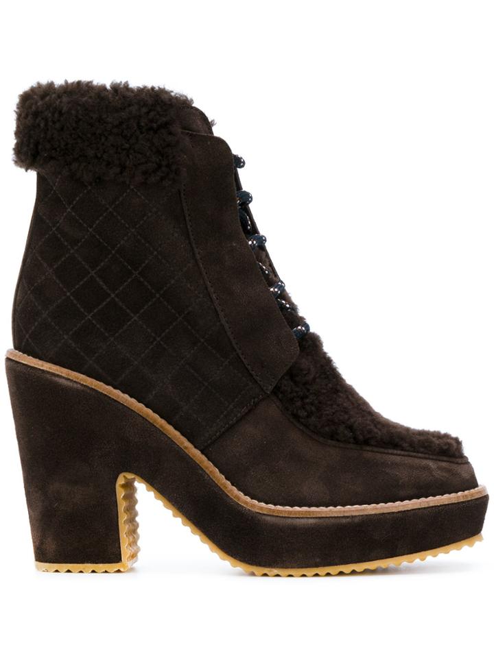 Castañer Shearling Trim Platform Boots - Brown