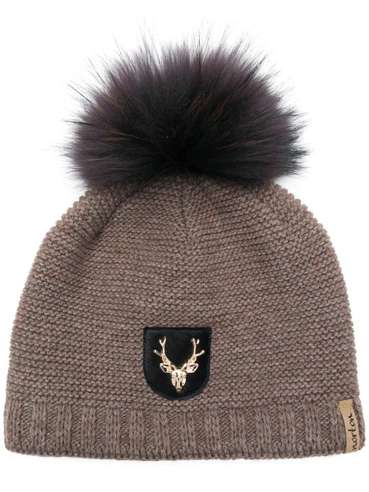 Norton Fur Pom Pom Beanie - Brown