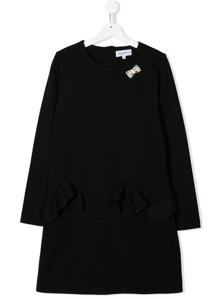 Simonetta Teen Ruffle-trimmed Shift Dress - Black
