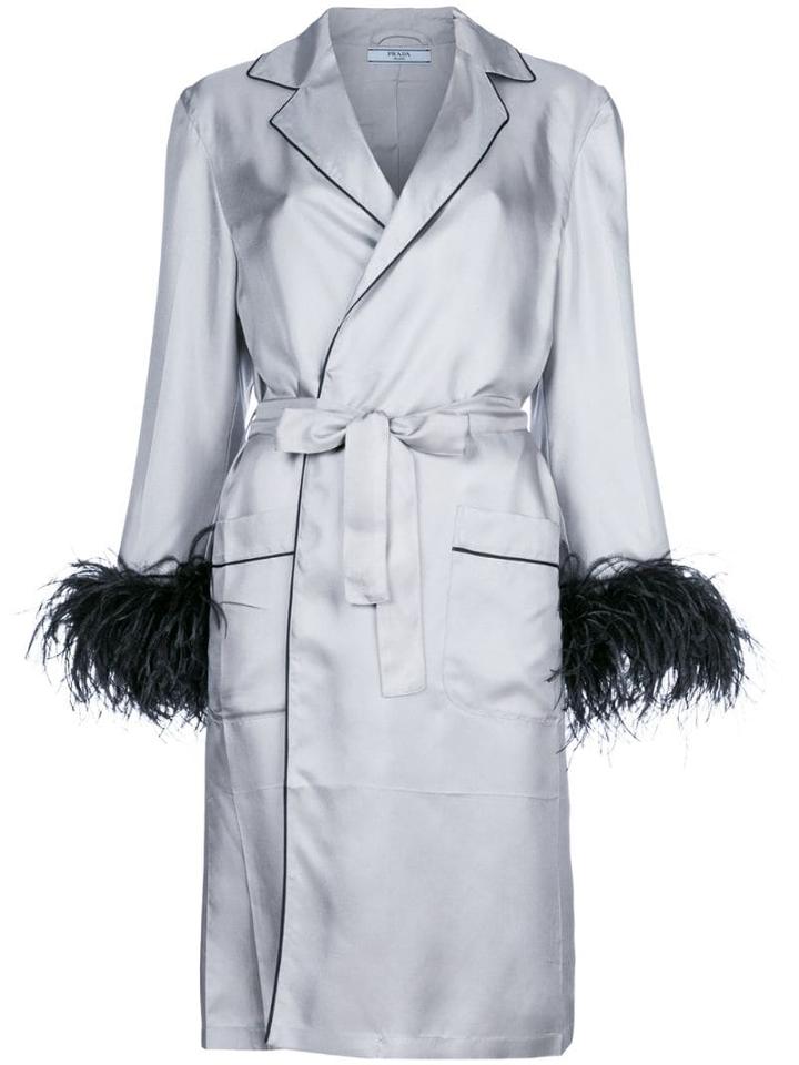 Prada Embellished Cuff Robe Coat - Grey