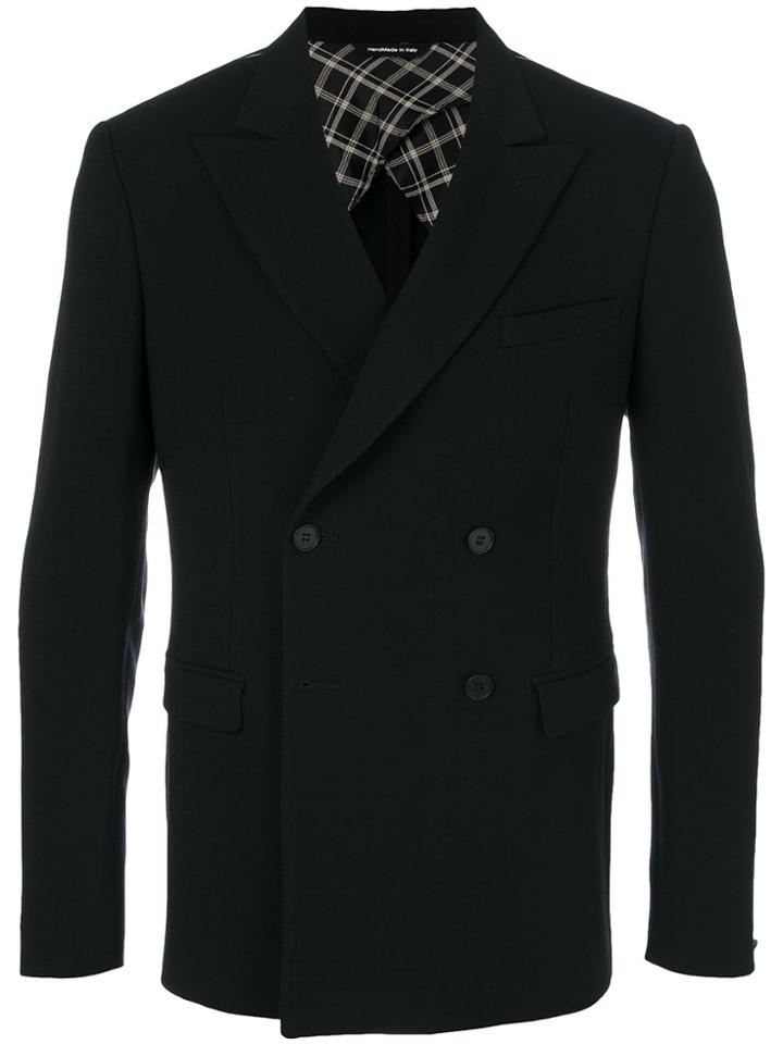 Tonello Double-breasted Fitted Suit Jacket - Black
