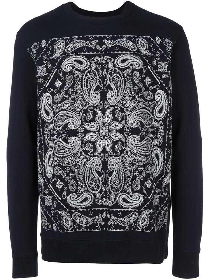 White Mountaineering Paisley Print Sweatshirt, Men's, Size: 4, Blue, Cotton