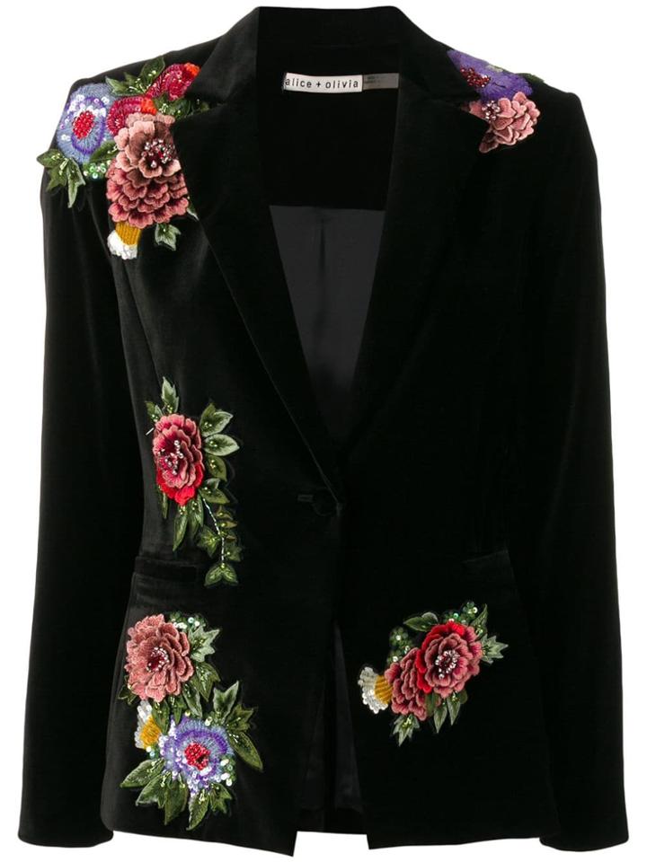 Alice+olivia Floral Embroidered Blazer - Black