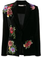 Alice+olivia Floral Embroidered Blazer - Black
