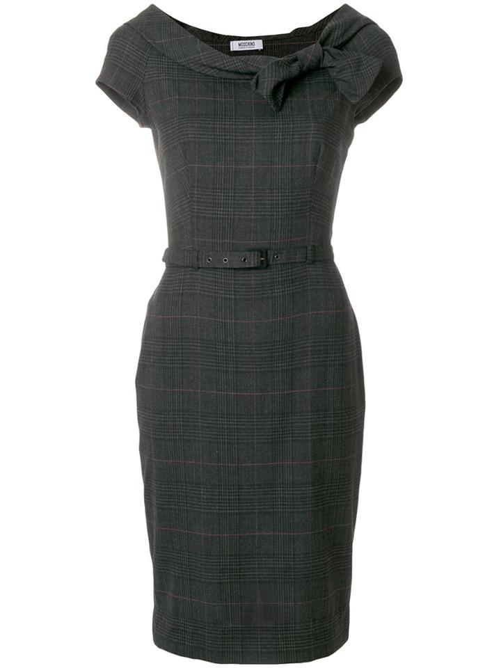 Moschino Vintage Plaid Belted Fitted Dress - Grey