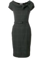 Moschino Vintage Plaid Belted Fitted Dress - Grey