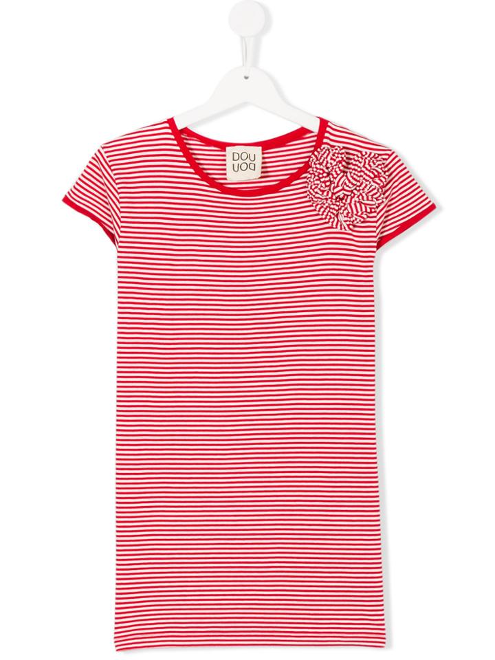 Douuod Kids Front Appliquée Striped T-shirt - Red