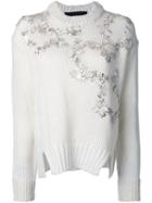Jay Ahr Gold-tone Flowers Appliqué Pullover, Women's, Size: 34, White, Acrylic/wool