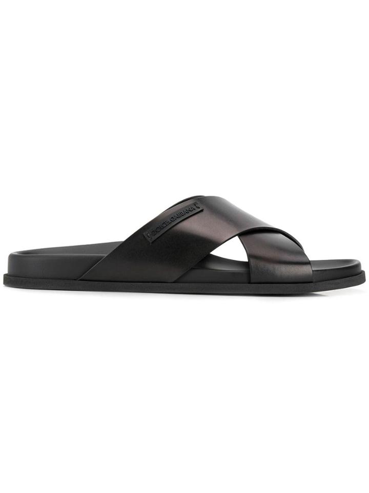 Dolce & Gabbana Criss-cross Strap Slides - Black