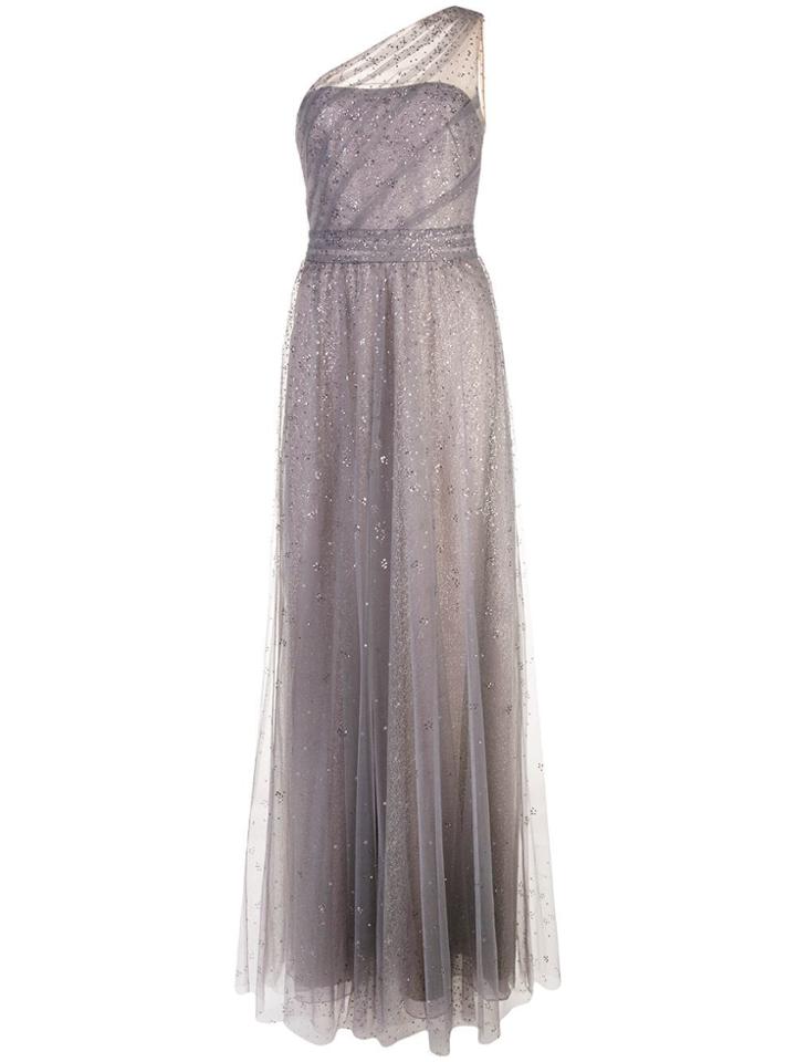 Marchesa Notte Long One-shoulder Dress - Grey