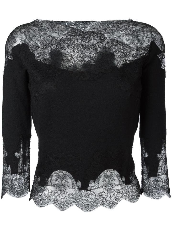 Ermanno Scervino Lace Detailing Blouse, Women's, Size: 42, Black, Wool/cashmere/silk/polyamide