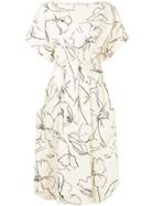 Whit Illustrated Floral Print Dress - White