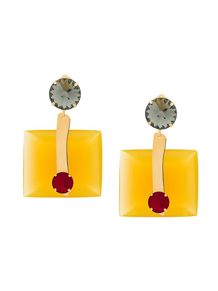 Marni Crystal Square Earring - Yellow & Orange