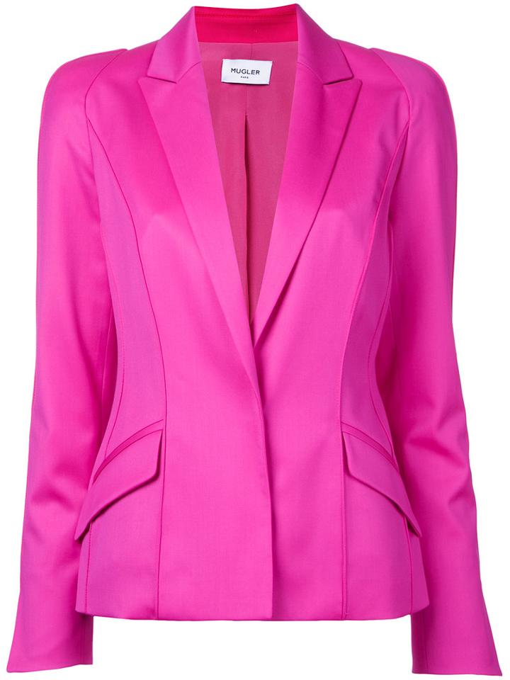 Mugler - Long Sleeved Blazer Jacket - Women - Spandex/elastane/virgin Wool - 38, Pink/purple, Spandex/elastane/virgin Wool