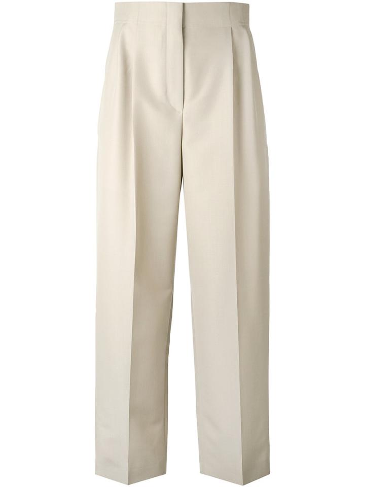 Céline High Waisted Trousers With Front Pleat, Women's, Size: 42, Nude/neutrals, Cotton/wool