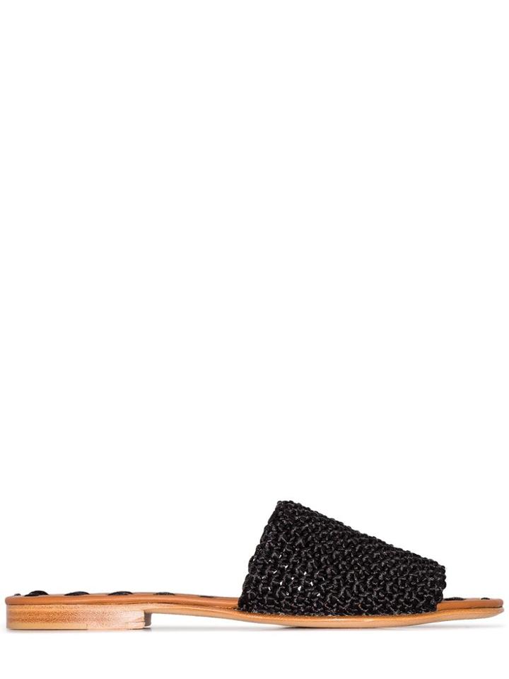 Carrie Forbes Elisa Raffia Flat Sandals - Black