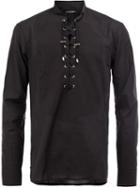 Balmain Lace Up Front Shirt, Men's, Size: 40, Black, Cotton