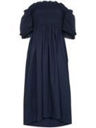 Molly Goddard Adelaide Off-shoulder Smocked Cotton Dress - Blue