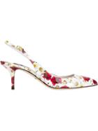 Dolce & Gabbana Daisy And Poppy Print Pumps, Women's, Size: 38, White, Leather