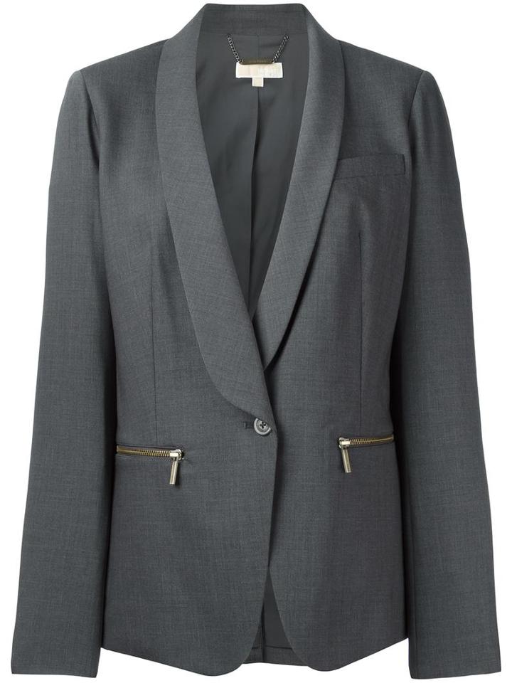 Michael Michael Kors Zipped Pocket Blazer, Women's, Size: 38, Grey, Wool/spandex/elastane/polyester