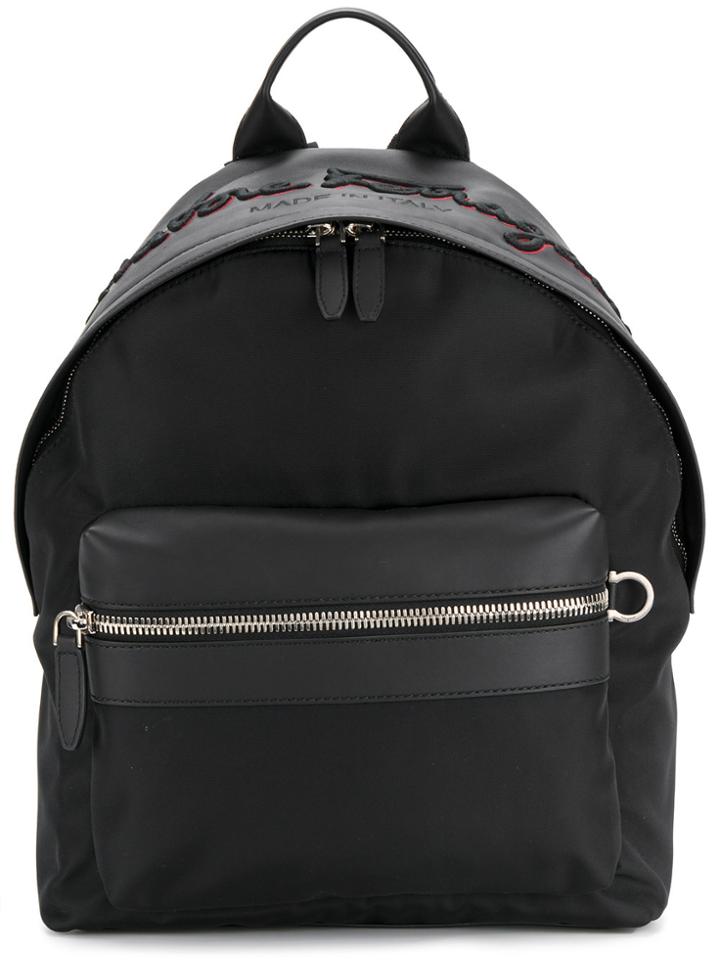 Salvatore Ferragamo Embroidered Logo Backpack - Black