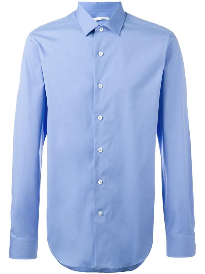 Ermanno Scervino Classic Shirt, Men's, Size: 46, Blue, Cotton/spandex/elastane