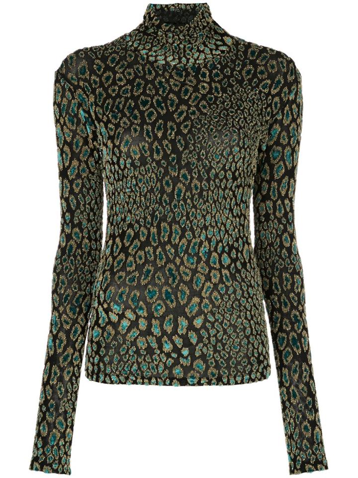 Caroline Constas Animal-texture Turtleneck Top - Black