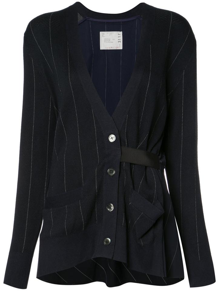 Sacai Pinstriped Cardigan, Women's, Size: 3, Blue, Cotton/polyester