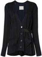 Sacai Pinstriped Cardigan, Women's, Size: 3, Blue, Cotton/polyester