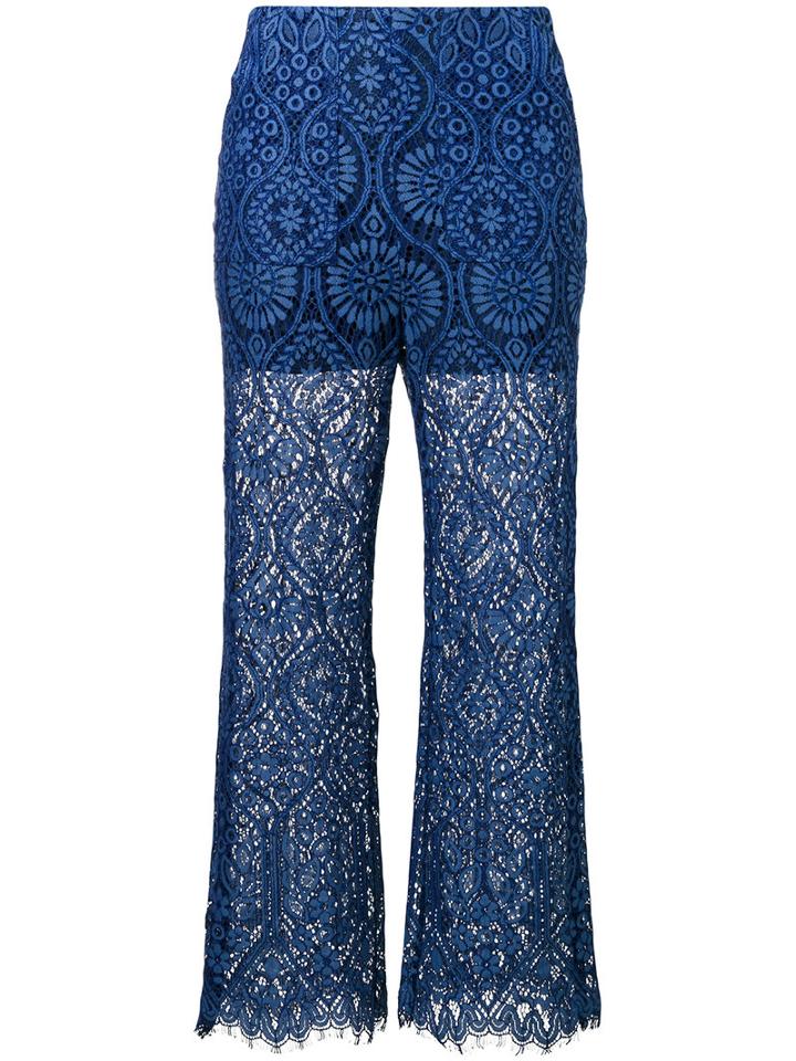 Msgm Scalloped Hem Sheer Trousers, Women's, Size: 38, Blue, Polyamide/viscose/polyester