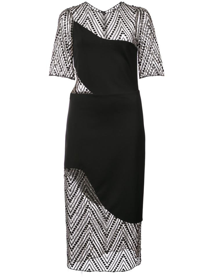 Haney Sheer-panel Midi Dress - Black
