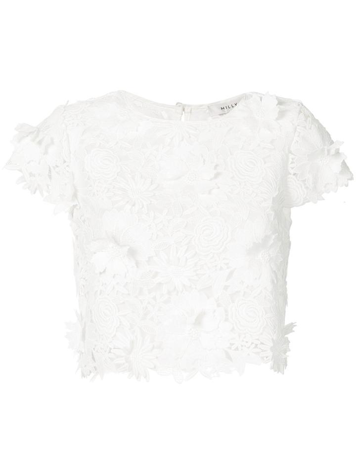 Milly - Cropped Floral Top - Women - Polyester - 2, White, Polyester