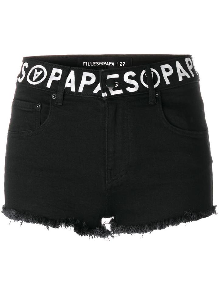 Filles A Papa Logo Print Denim Shorts, Women's, Size: 25, Black, Cotton/spandex/elastane