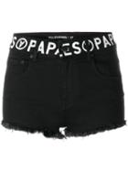 Filles A Papa Logo Print Denim Shorts, Women's, Size: 25, Black, Cotton/spandex/elastane