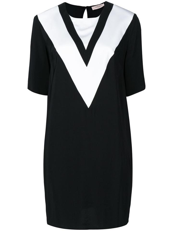 Twin-set Chevron Stripe V-neck Dress - Black