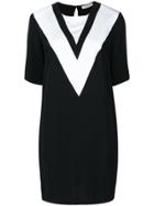Twin-set Chevron Stripe V-neck Dress - Black