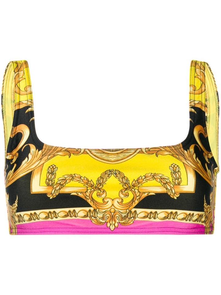 Versace Barocco Printed Bikini Top - Yellow