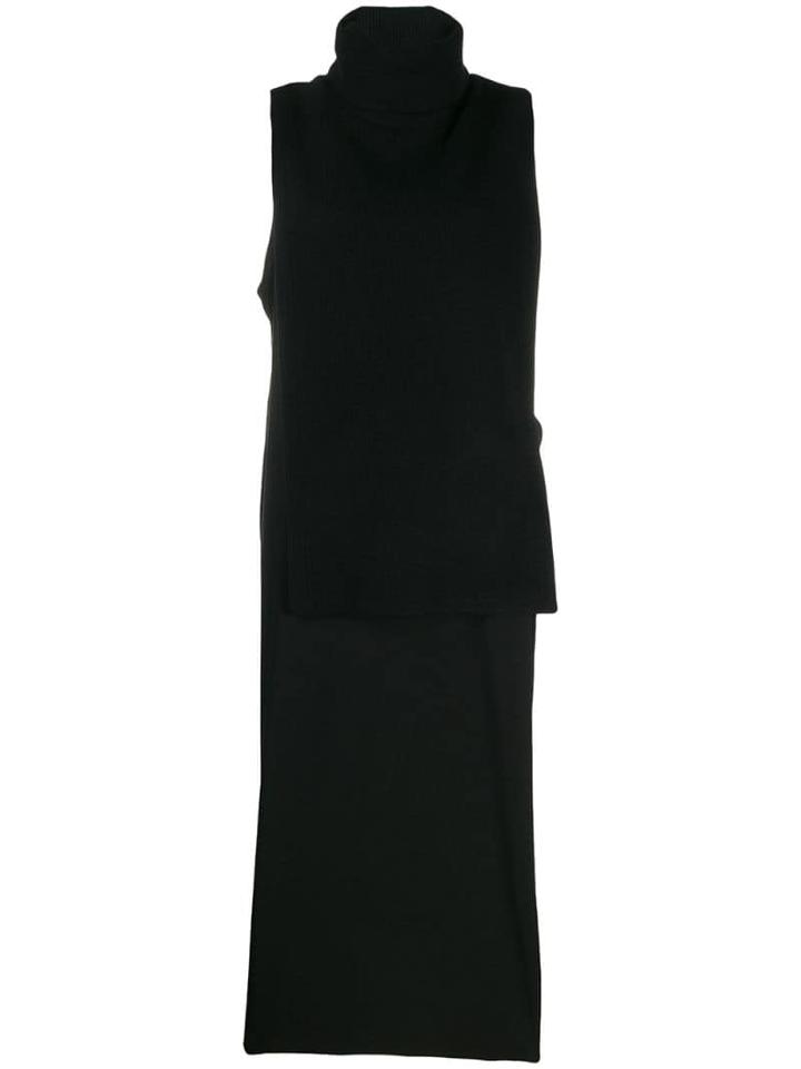 Y's Layered Roll Neck Dress - Black