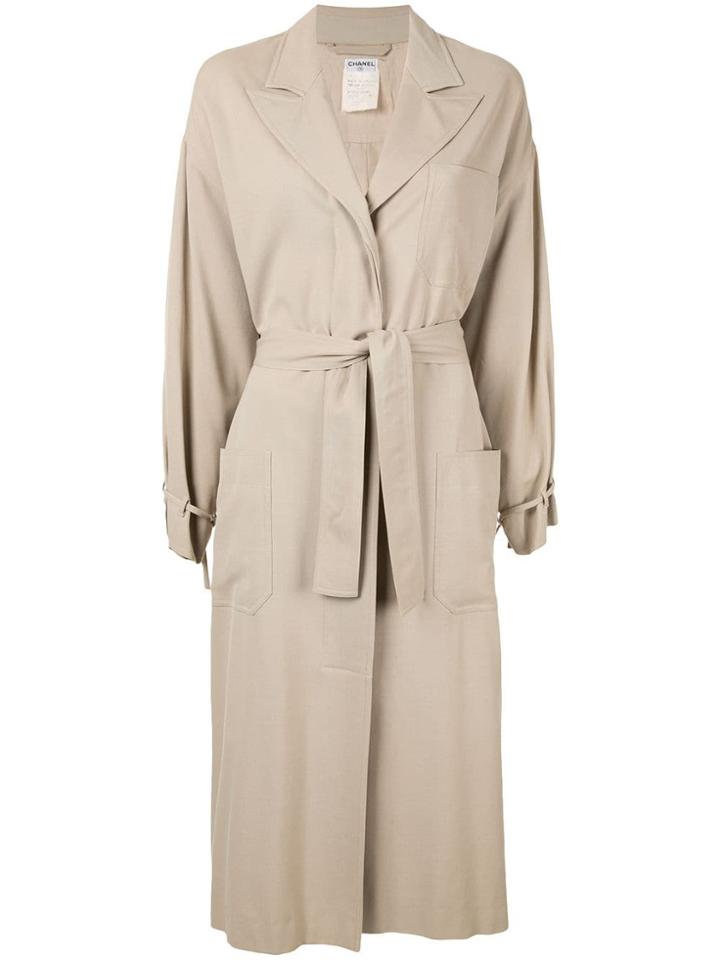 Chanel Pre-owned Relaxed Fit Tied Long Coat - Brown