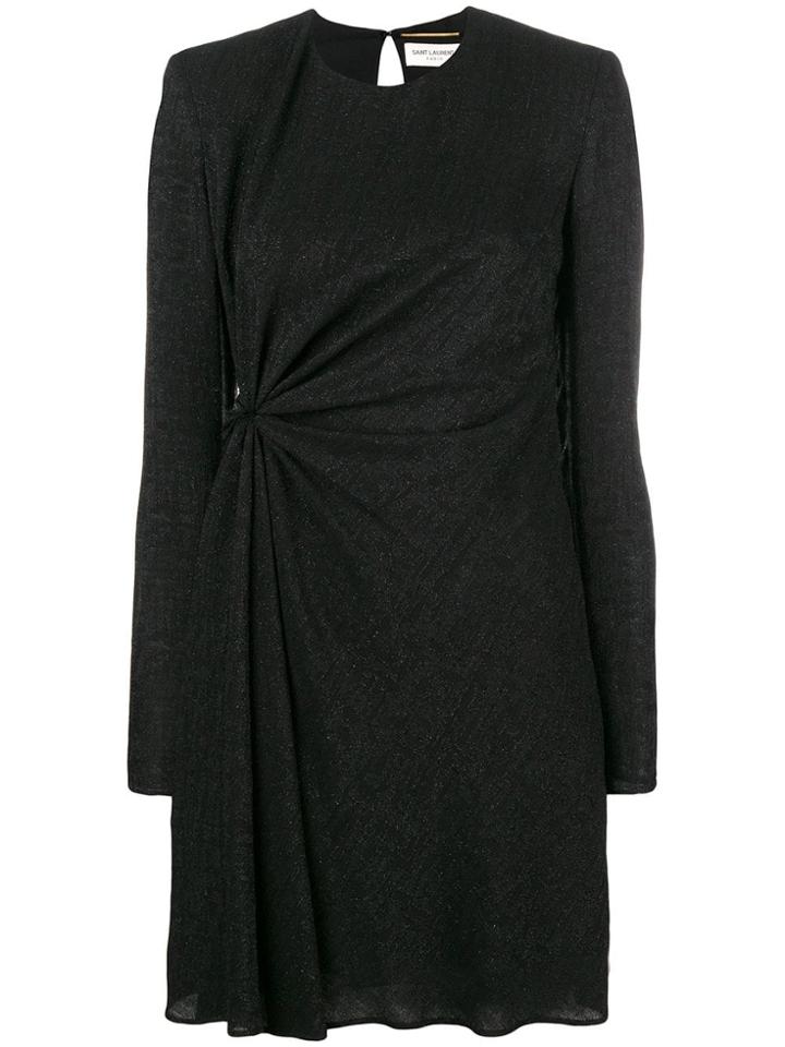 Saint Laurent Gathered Glittered Dres - Black